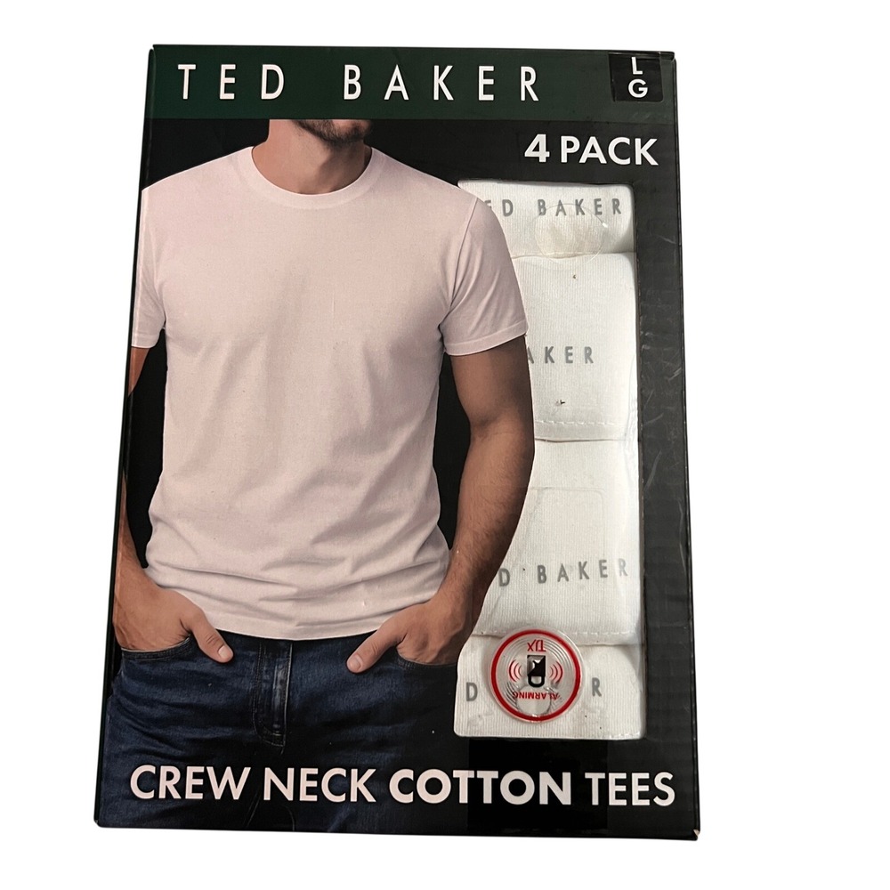 NEW Ted Baker 4 Pack Mens Crew Neck Cotton Tees White Ultra Soft Size Large